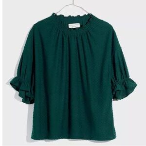 Madewell Texture & Thread Clipdot Ruffle Top in Spruce Green